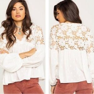 NWT NEW Free People White Lina Floral Lace Blouse Small S